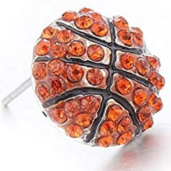 Basketball Sports Stud Earrings - Rhinestone Crystal Bling, Athletic Fashion - Picture 3 of 4
